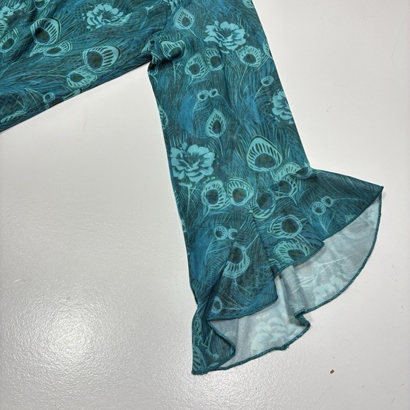 O'Aimaya Women's Top Size Large Blue Green Floral Abstract Print-V-neck Tunic - Picture 10 of 16